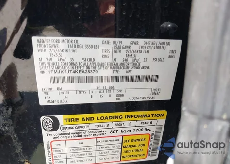 2019 Ford Expedition Max Xlt z USA, uszkodzony, nr VIN 1FMJK1JT4KEA28379